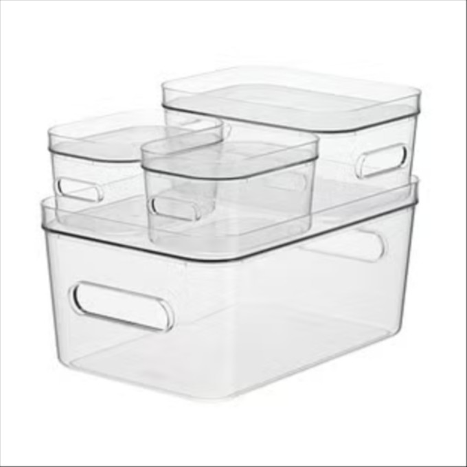 Click for more info about Clear Compact Plastic Bins 4-Pack with Clear Lids