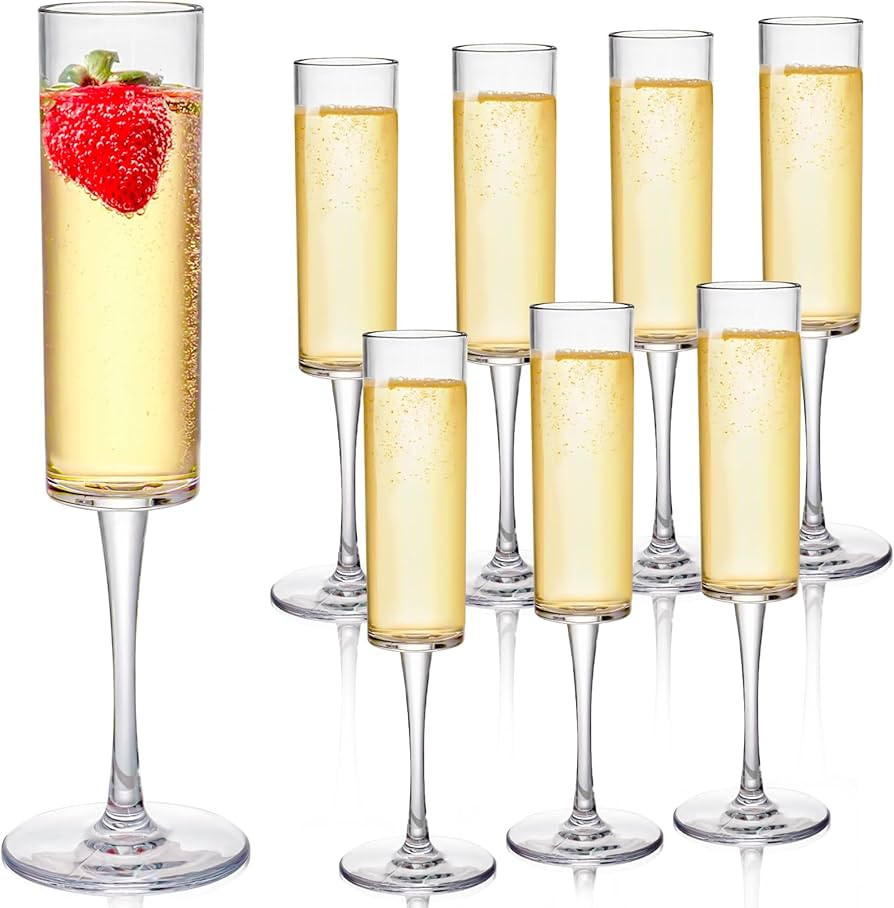 Elsjoy Set of 8 Acrylic Champagne Flutes, 6 Oz Unbreakable Champagne Glasses Reusable Champagne T... | Amazon (US)