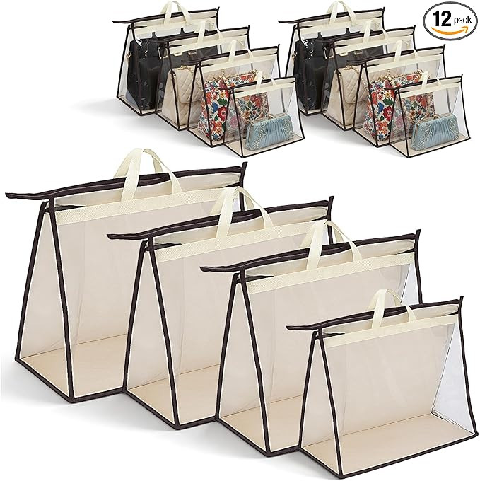 12 Pack Beige Handbag Purse Storage Organizer for Closet, 4 Sizes Clear Hanging Dust Bags Cover w... | Amazon (US)