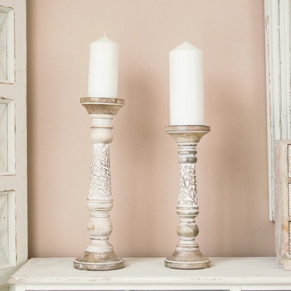 2 Piece Wood Tabletop Candlestick Set | Wayfair North America