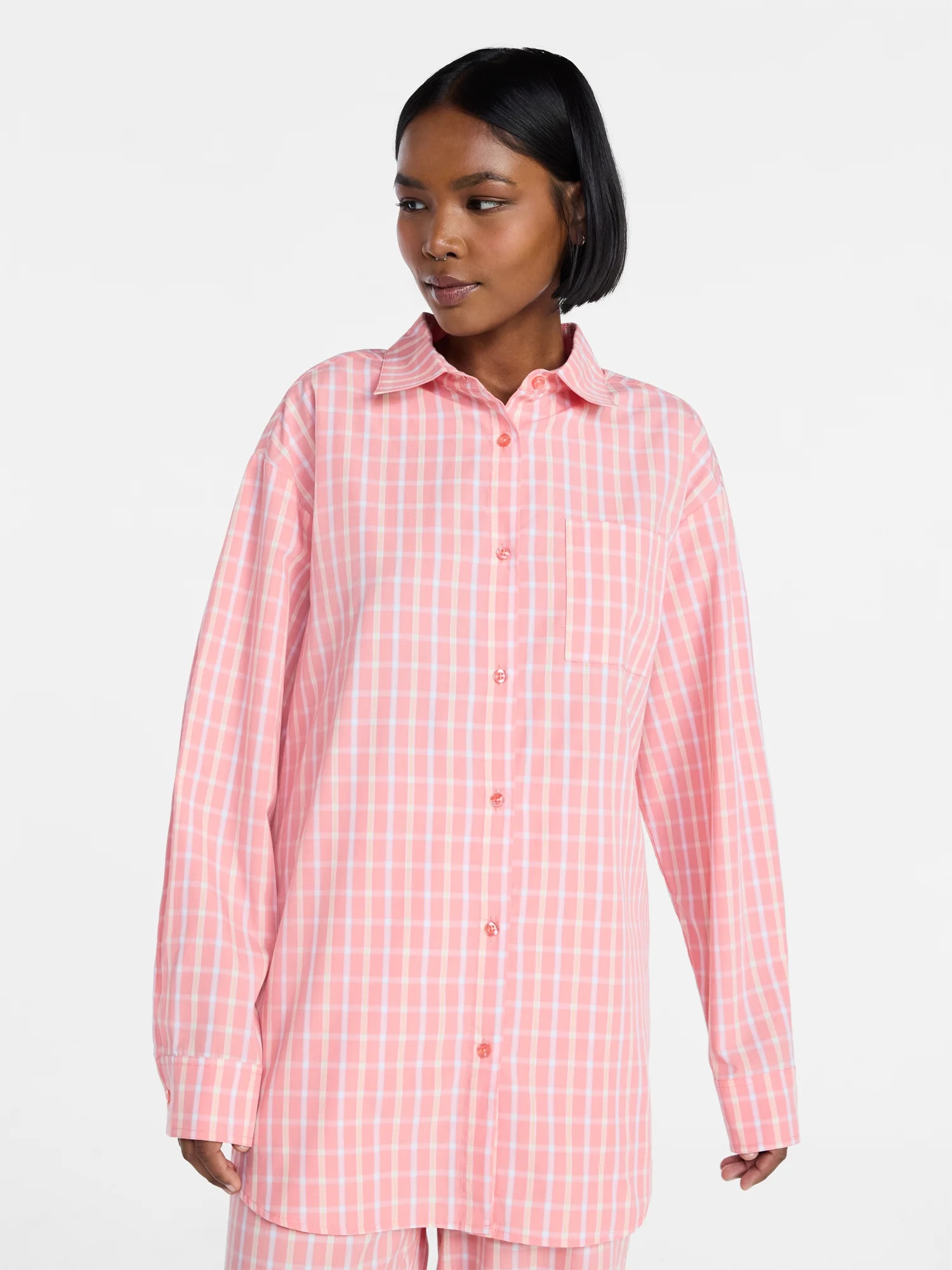 No Boundaries Sleepwear Button Shirt with Long Sleeves, Women's XS-XXL | Walmart (US)