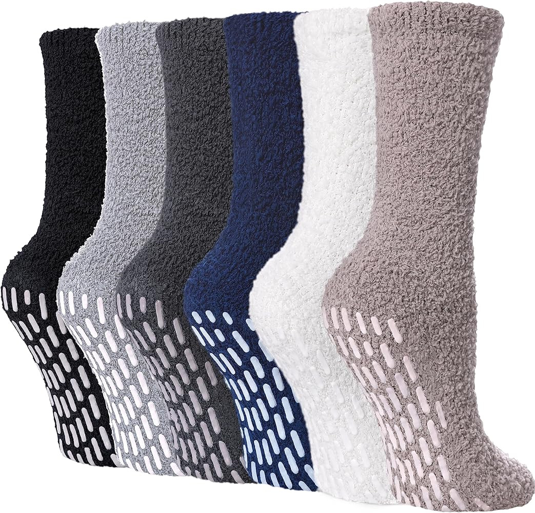 FNOVCO Non Slip Socks for Women Winter Warm Cozy Fuzzy Slipper Socks Soft Fluffy Hospital Socks w... | Amazon (US)