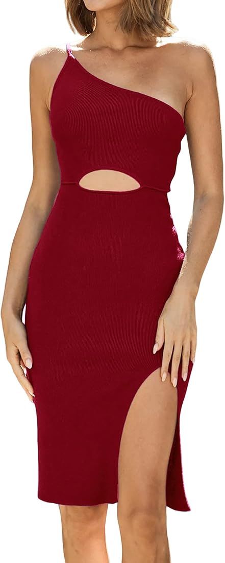 PRETTYGARDEN Dresses for Women 2023 Summer Sexy One Shoulder Dress Knit Cutout Side Slit Cocktail... | Amazon (US)