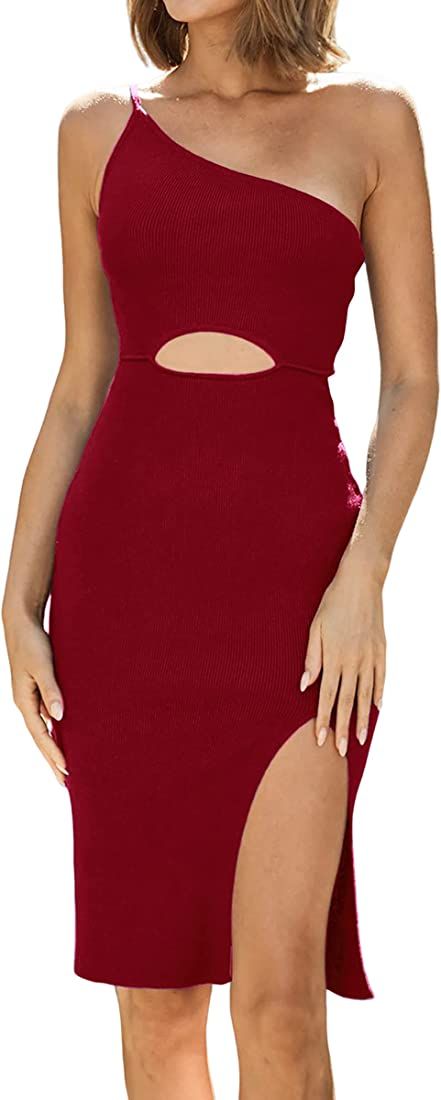 PRETTYGARDEN Dresses for Women 2023 Summer Sexy One Shoulder Dress Knit Cutout Side Slit Cocktail... | Amazon (US)