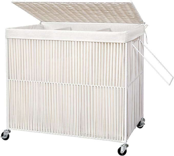 WOWLIVE Laundry Hamper with Wheels, 160L Handwoven Rolling Laundry Basket 3 Section with Lid, Clo... | Amazon (US)