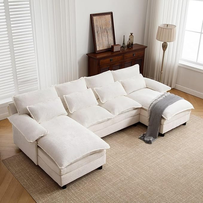 U Shape Cloud Couch, 4 Seats Comfy Sectional Sofa Couches for Living Room, Modular Chenille Sofas... | Amazon (US)