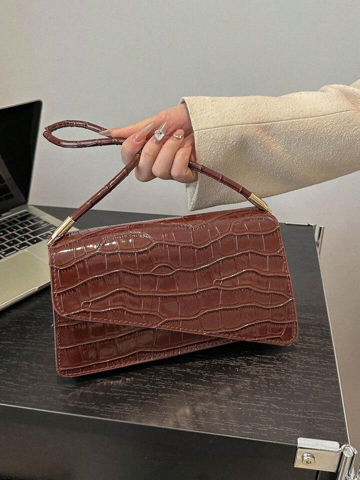 Fashionable Versatile Solid Color Crocodile Pattern Women's Shoulder Bag | SHEIN