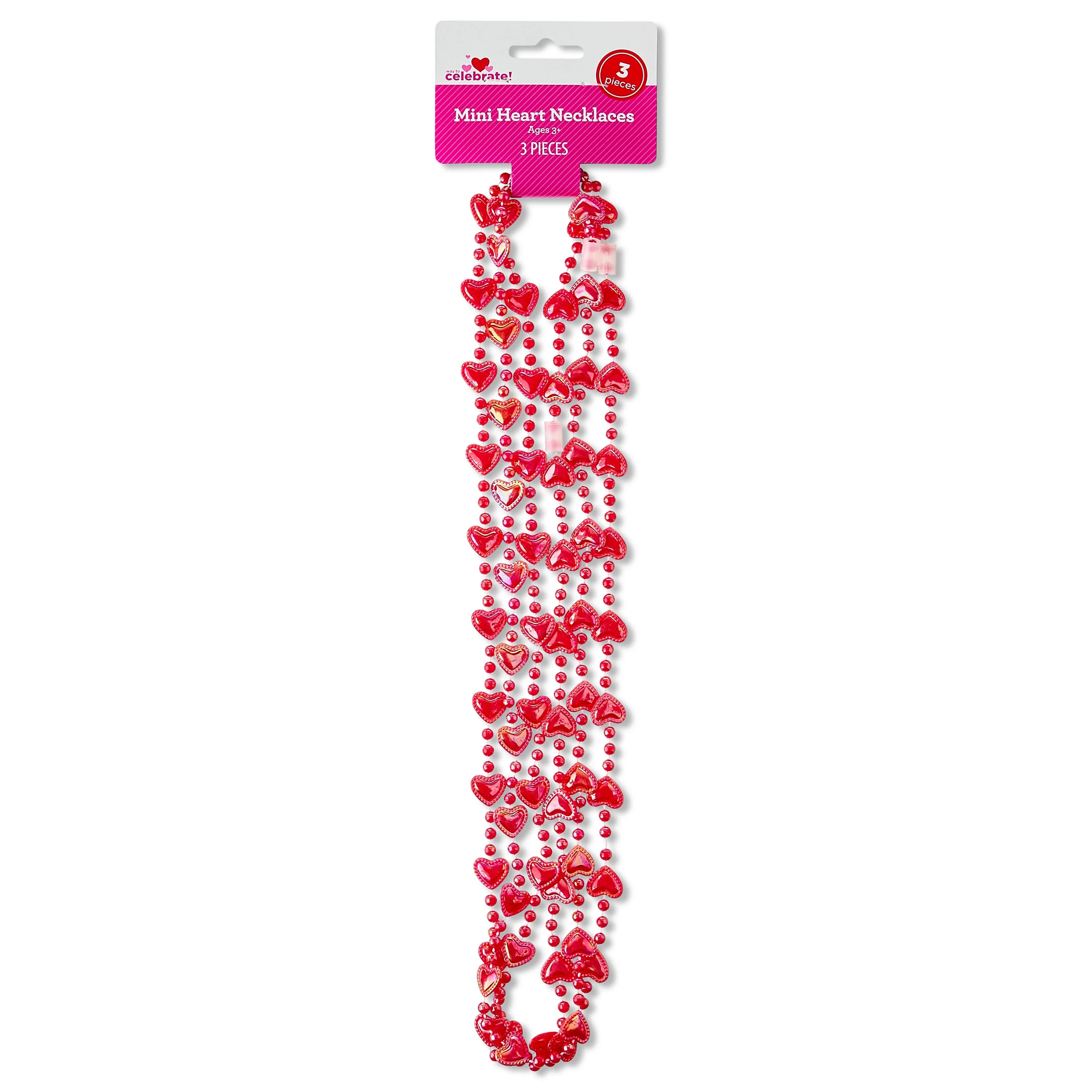 Mini Heart Necklaces, Red, 3 Count, Valentine's Day by Way To Celebrate | Walmart (US)