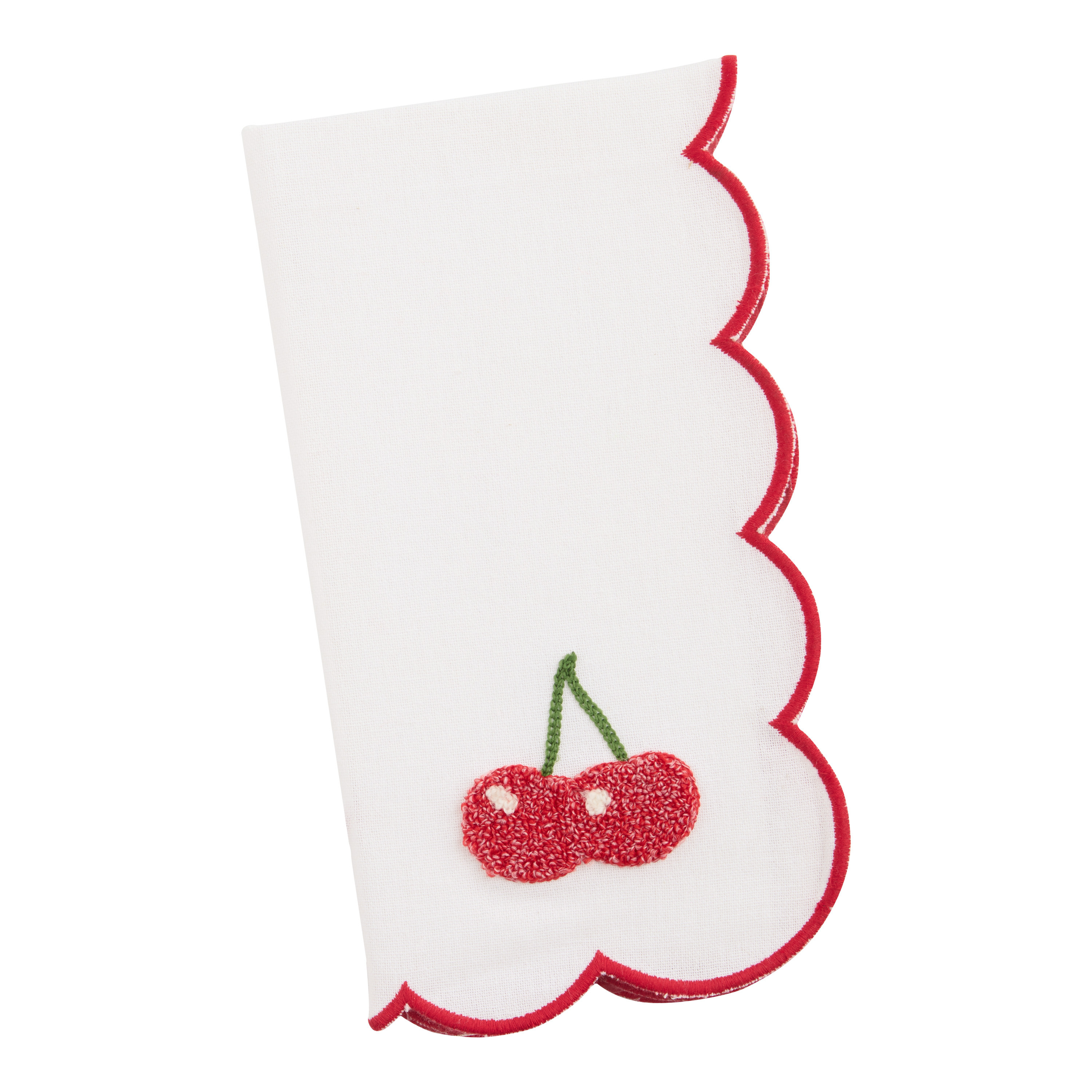 White and Red Cherry Scalloped Embroidered Napkin | World Market
