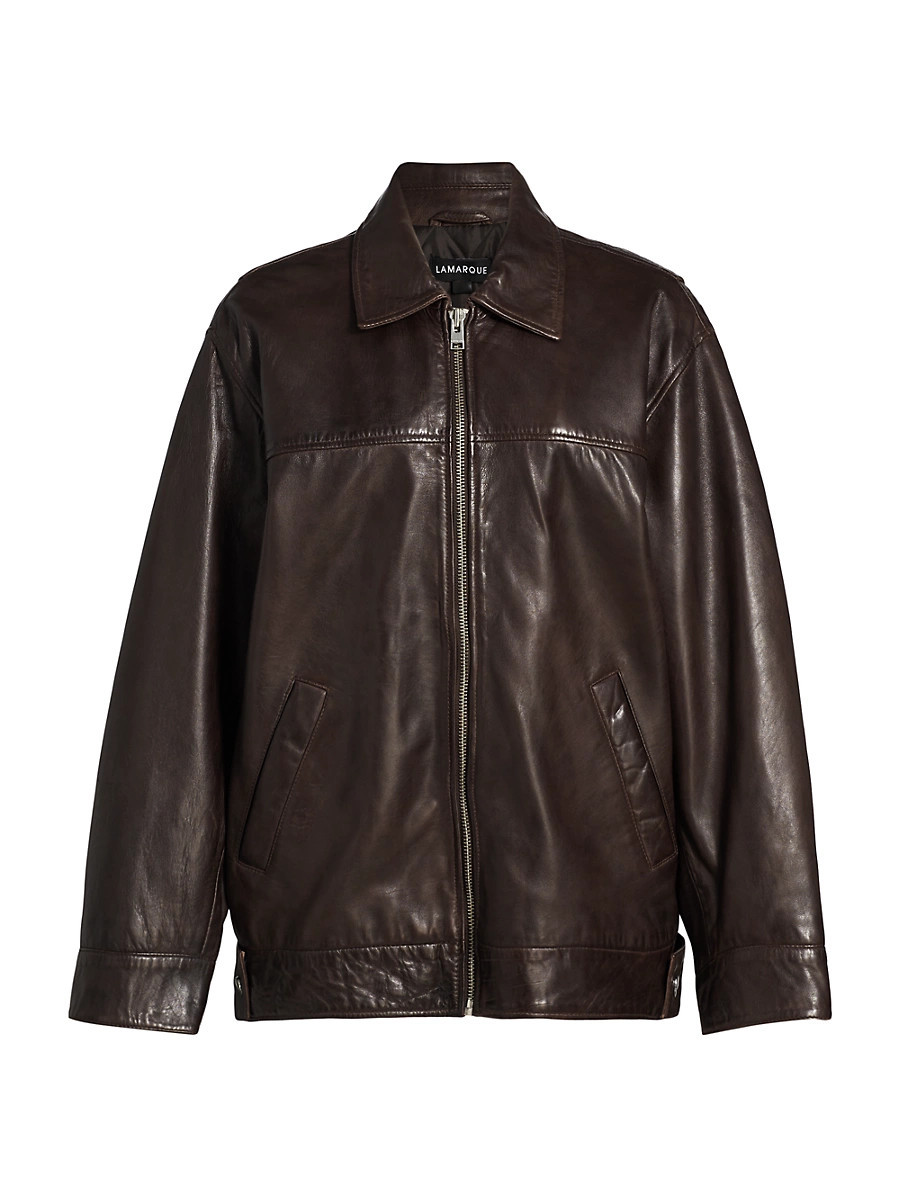 Women's Theia Oversized Leather Bomber Jacket - Dark Brown - Size Medium | Saks Fifth Avenue