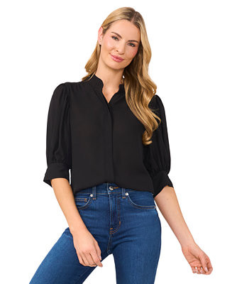 Women's 3/4-Sleeve Collared Button-Down Top | Macy's