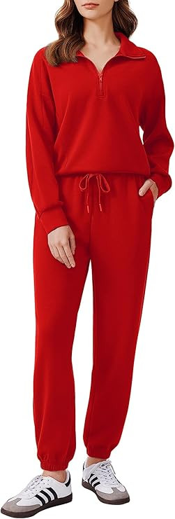 PINSPARK 2 Piece Sets for Women 2024 Fall Outfits Tracksuit Long Sleeve Half Zip Sweatshirt Jogge... | Amazon (US)