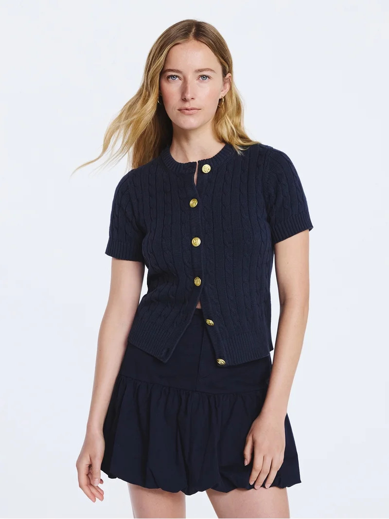 Free Assembly Women's and Women's Plus Cable Knit Cardigan Sweater with Short Sleeves, Lightweigh... | Walmart (US)