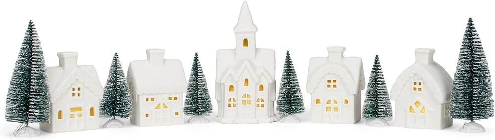 Mark Feldstein & Associates Winter Village with Barn White Unglazed Porcelain Holiday Pre Lit LED... | Amazon (US)