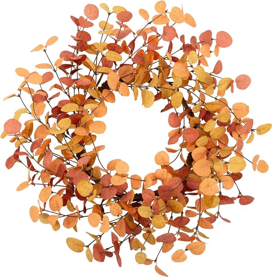 VGIA 18 Inch Fall Wreath Eucalyptus Leaves Wreath Artificial Autumn Wreath for Front Door Fall Le... | Amazon (US)