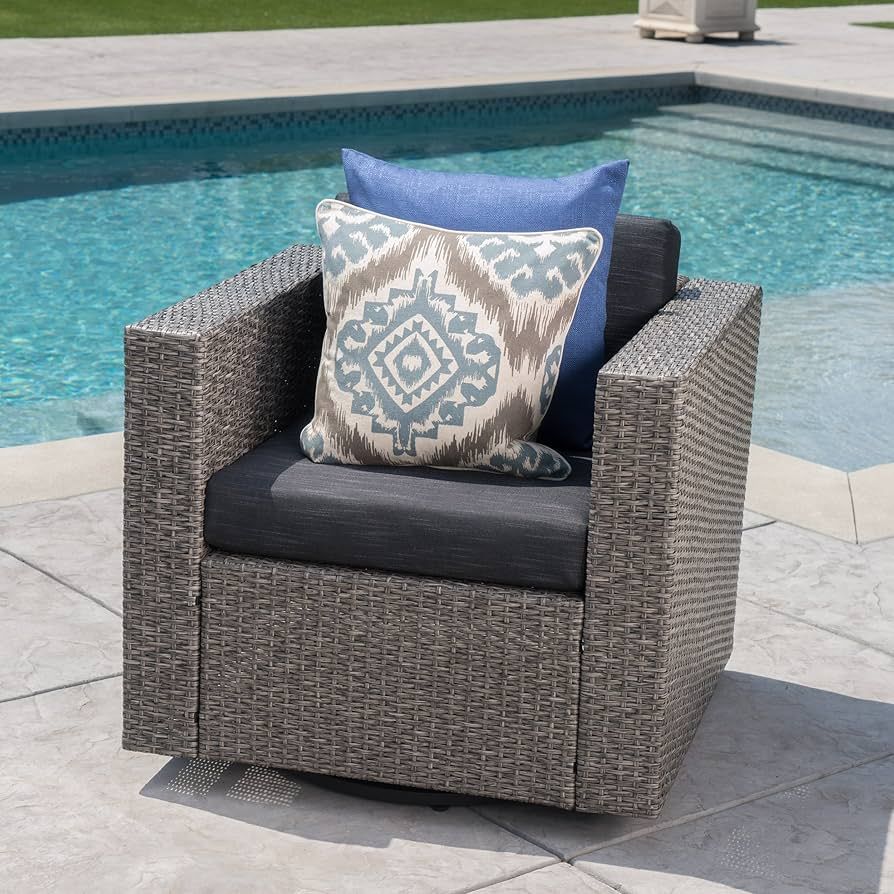 Venice Outdoor Dark Brown Wicker Swivel Club Chair with Beige Water Resistant Cushions (Single, M... | Amazon (US)