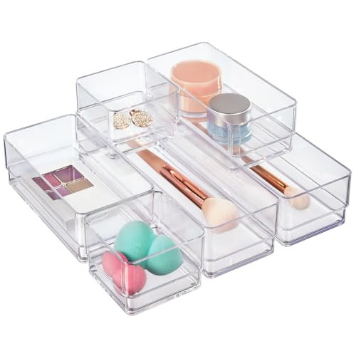 STORi SimpleSort Drawer Organizer Bins 6 pc Set, Multi-size, Bathroom Organizers and Storage, Makeup Organizer, Desk Organizer, Vanity Organizer, Clear Organizing Containers, Made in USA | Amazon (US)