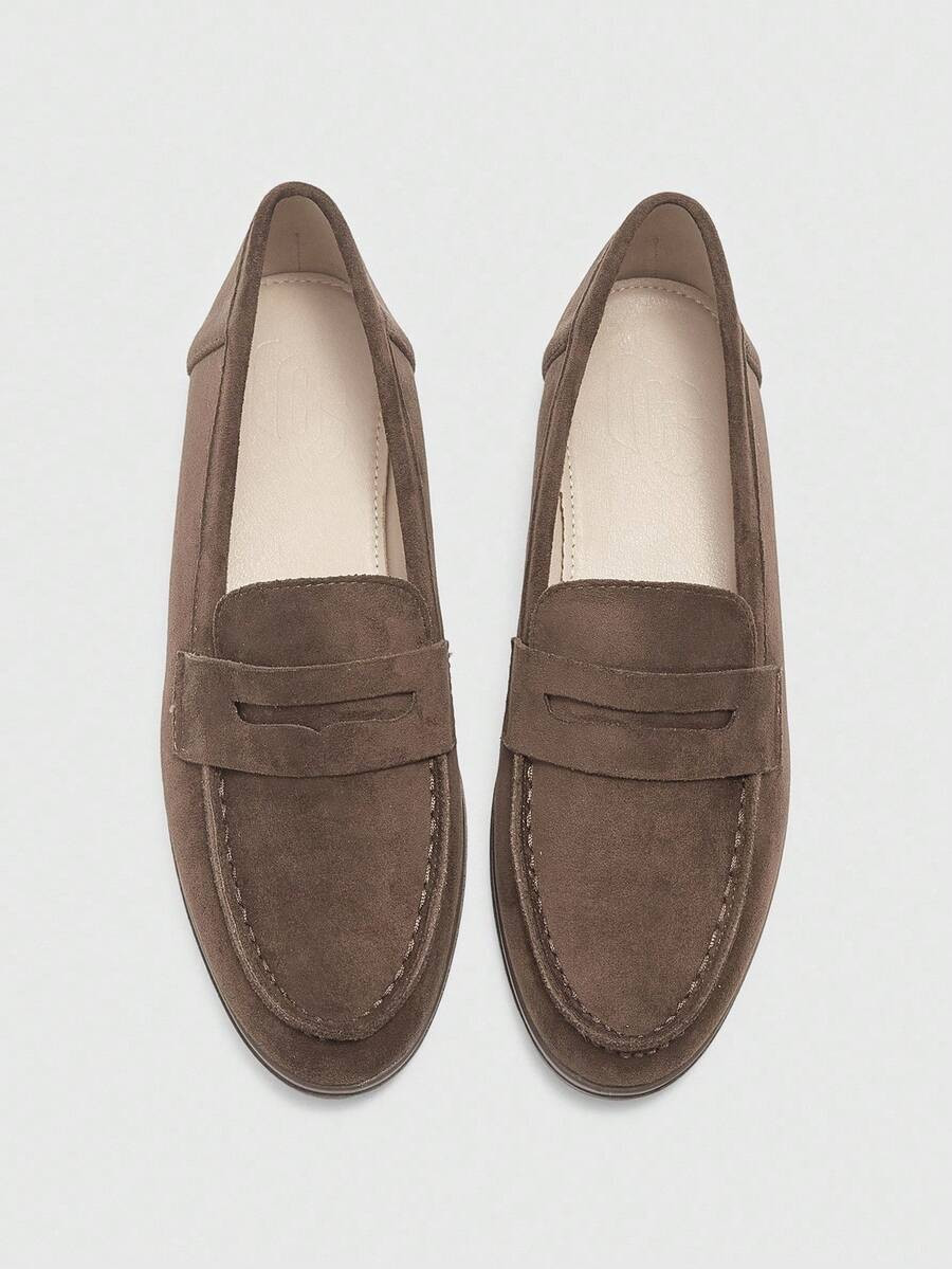 CUCCOO BIZCHIC Women's Fashionable Coffee-Colored Suede Comfortable Casual Loafers, Suitable For ... | SHEIN