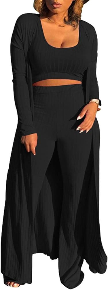 HANMAX Women's Tracksuit Winter Autumn Knitted Long-sleeved Blazer Coat Tank Long Pants Three Pie... | Amazon (US)