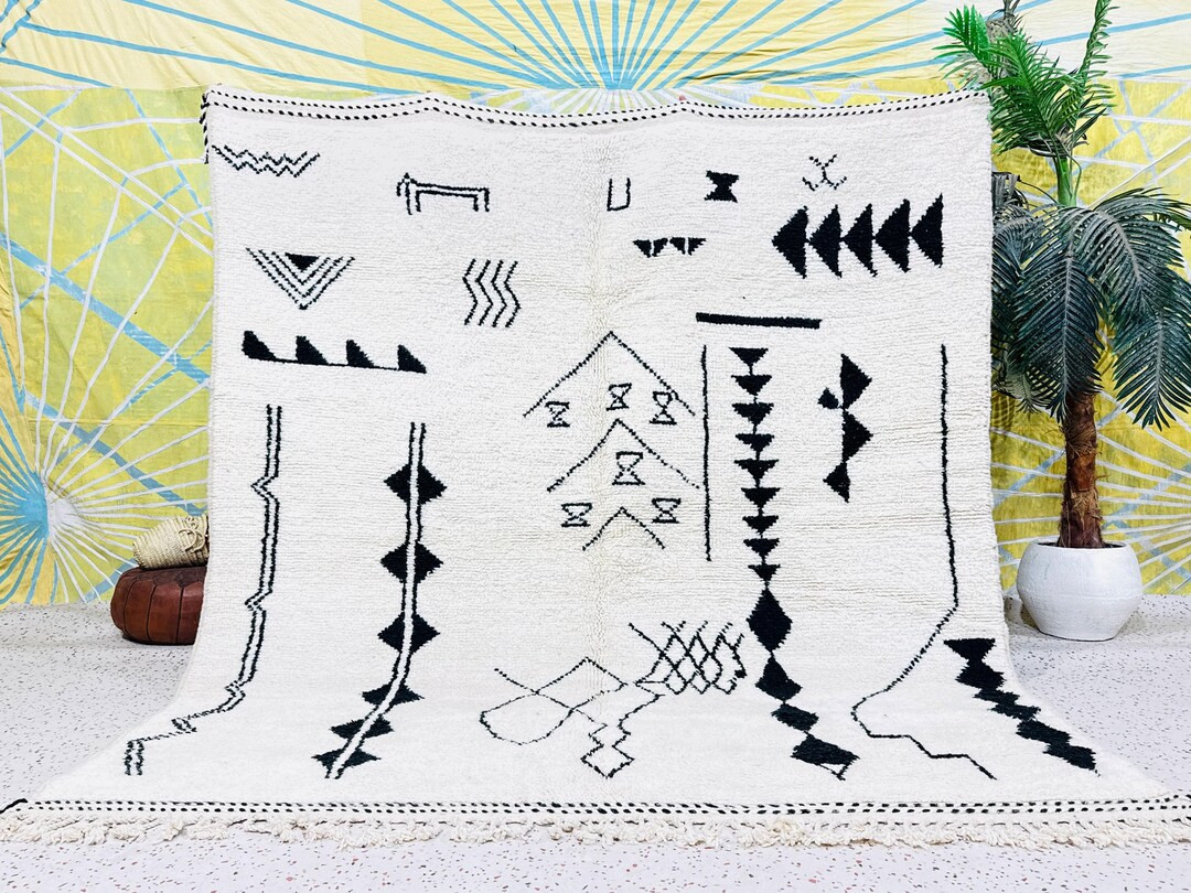 Handmade Moroccan Rug, Beni Ourain Rug, White and Black Rug, Custom All Size Rug, Berber Carpet, ... | Etsy (US)