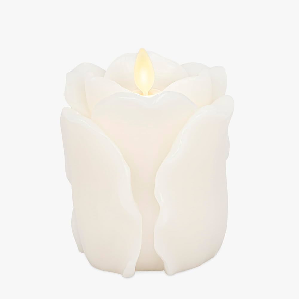 Luminara Snow White Rose Flameless Candle - 3.6" x 4.3" Rosebud Pillar - Real Flame Technology w/... | Amazon (US)