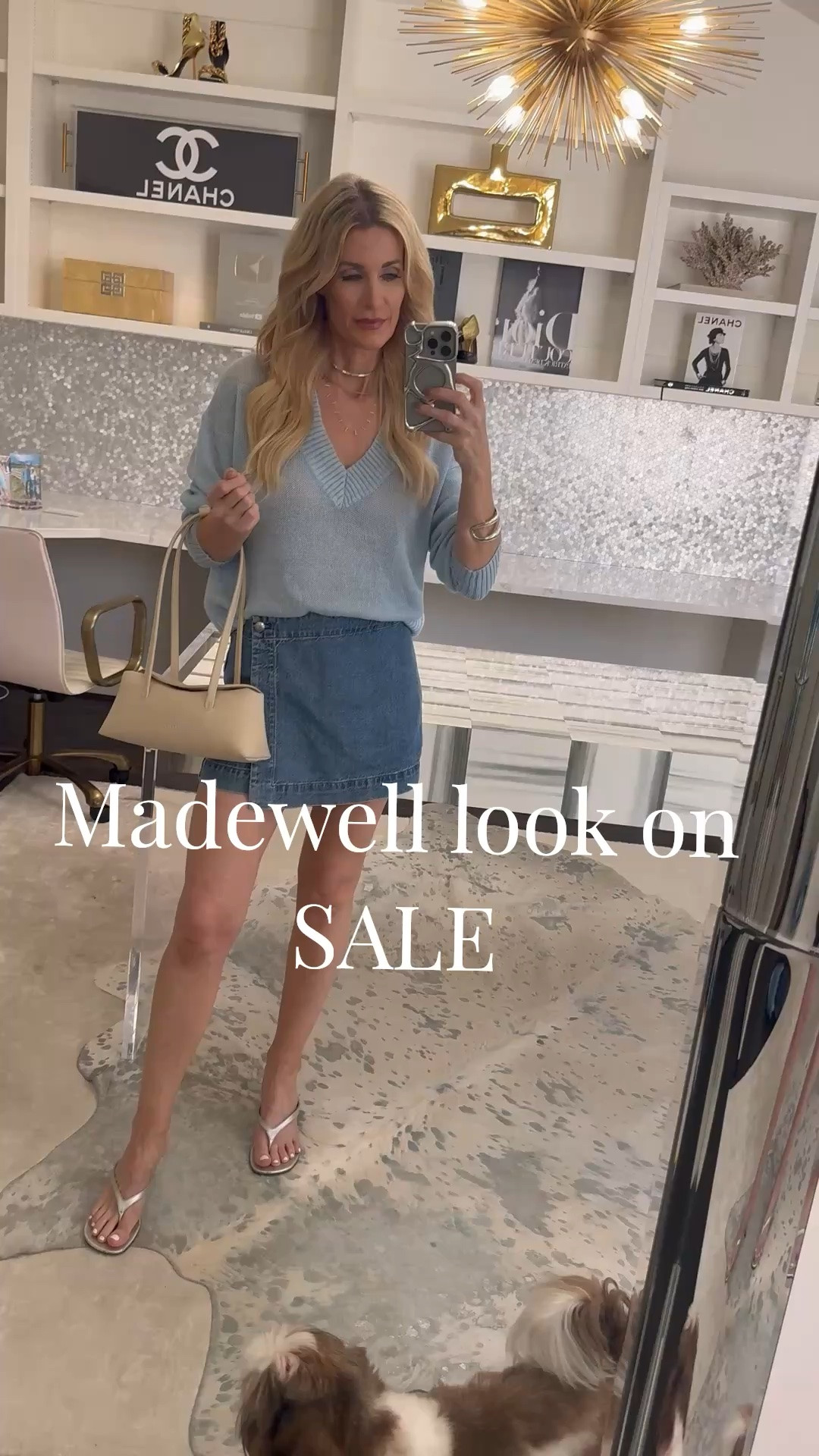 Coffee date outfit of the day ☕️💙 This lightweight linen-blend sweater is so good for summer — breathable, comfy, and I’m obsessed with this gorgeous baby blue shade. The relaxed V-neck fit makes it perfect for those cool mornings or nights out. Paired it with this denim skort, which is equal parts chic and comfortable. Such an easy outfit that looks put together without trying too hard. Both pieces run true to size — wearing an XS in the sweater and skort. ✨ 

 

#LTKdayinmylife #LTKootd #LTKxMadewell #LTKxMadewell #LTKSeasonal #LTKOver40