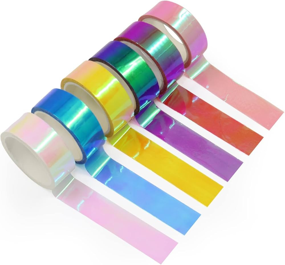 6 Rolls Holographic Tape 5m/196.8in Assorted Colored Tape Set Decorative Tape Prismatic Glitter T... | Amazon (US)