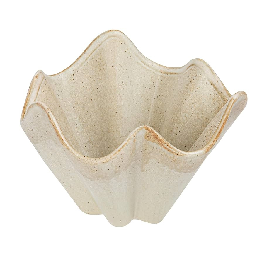 Bloomingville Round Stoneware Ruffled Bowl with Reactive Glaze, Cream | Amazon (US)