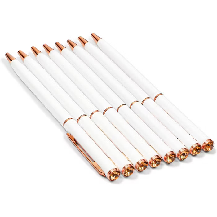 Paper Junkie 8-Pack Elegance White & Rose Gold Pens Ballpoint Pens Set with Rhinestone Top for Gi... | Target