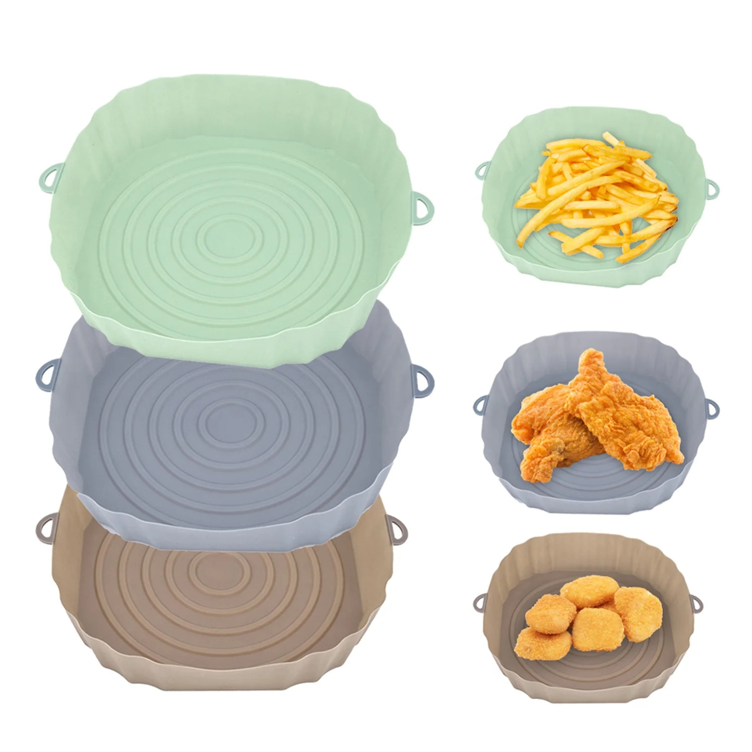 JATOK 3 Pcs Air Fryer Silicone Liners Round Food Safe Non Stick Air Fryer Basket Oven Accessories | Walmart (US)