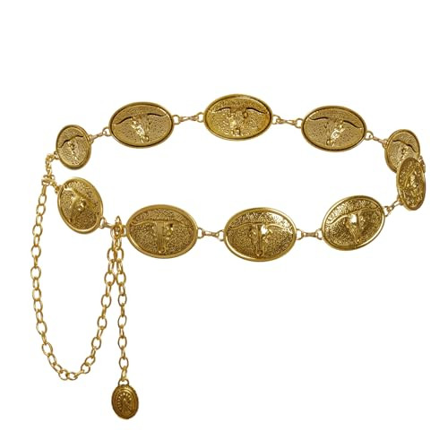 Topbuti Western Metal Concho Belt for Women Cowgirl Gold LongHorn Bull Country Chain Belts for Dresses Jeans | Amazon (US)