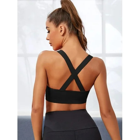 Black Women s Medium Support Criss Cross Back Sports Bra L(8/10) S043X | Walmart (US)