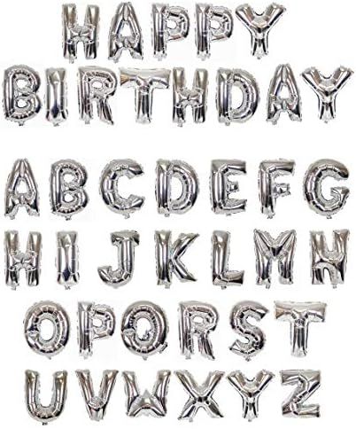 Wellin 16" Sliver Foil Mylar Letter Balloons Happy Birthday + A-Z Mega Pack, Aluminum Hanging Foil F | Amazon (US)