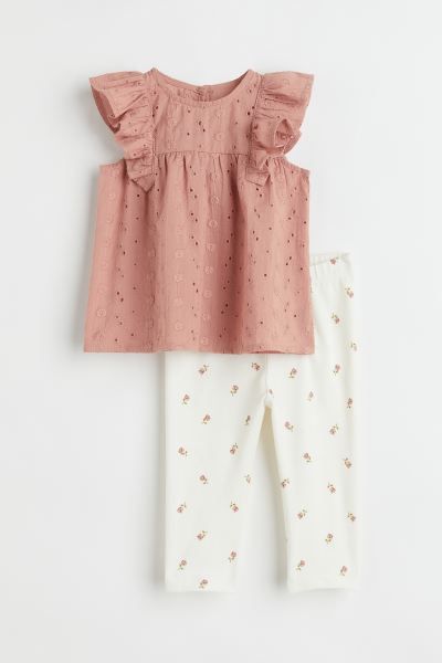 Set with a blouse in a broderie anglaise weave and a pair of leggings in soft cotton jersey. Blou... | H&M (US)