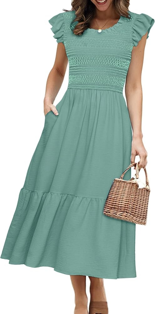 Simplee Womens Boho Maxi Dress Flutter Sleeve Summer Casual Smocked Waist A Line Flowy Tiered Dre... | Amazon (US)