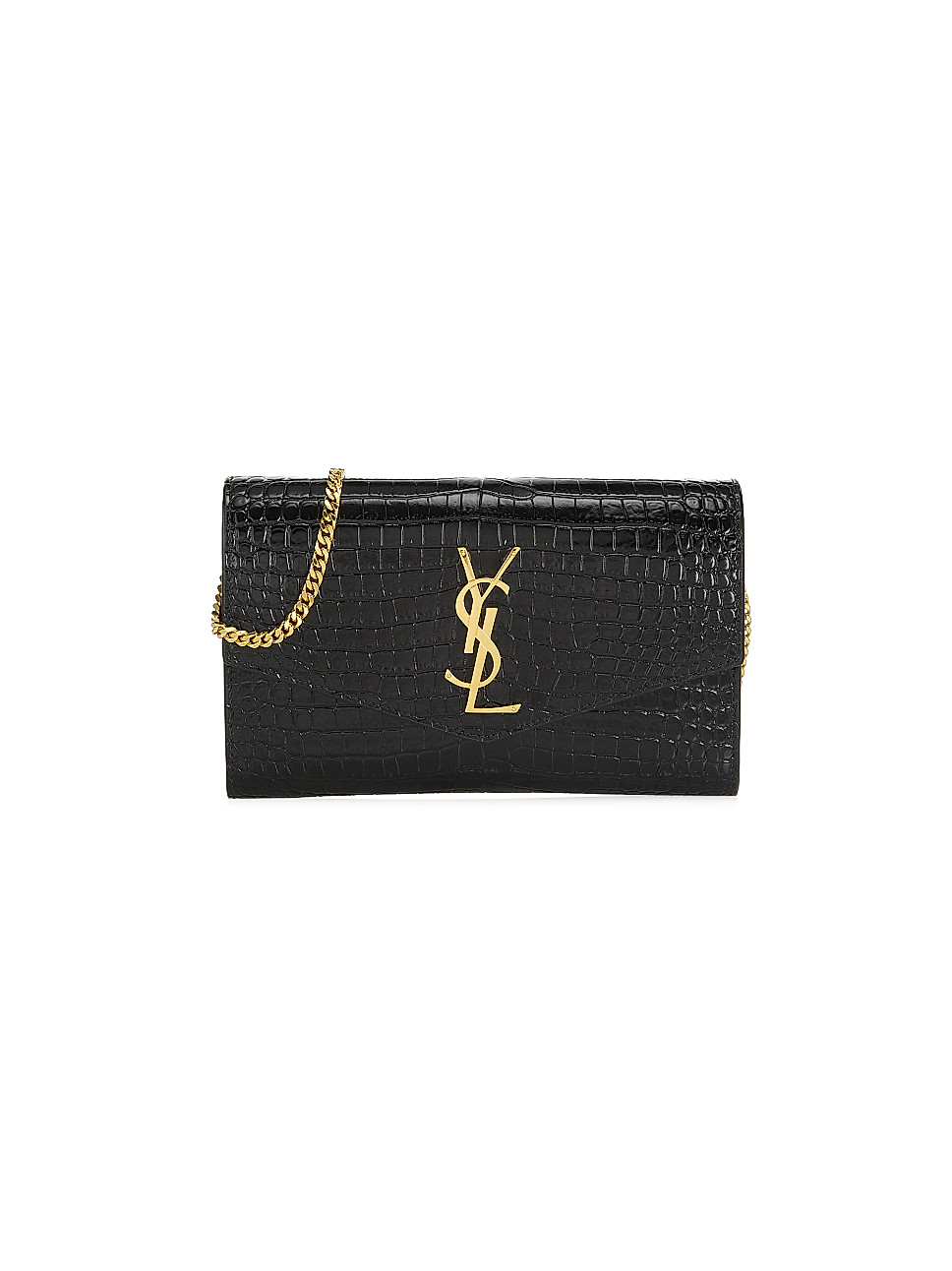 Uptown Chain Wallet In Crocodile-embossed Shiny Leather | Saks Fifth Avenue