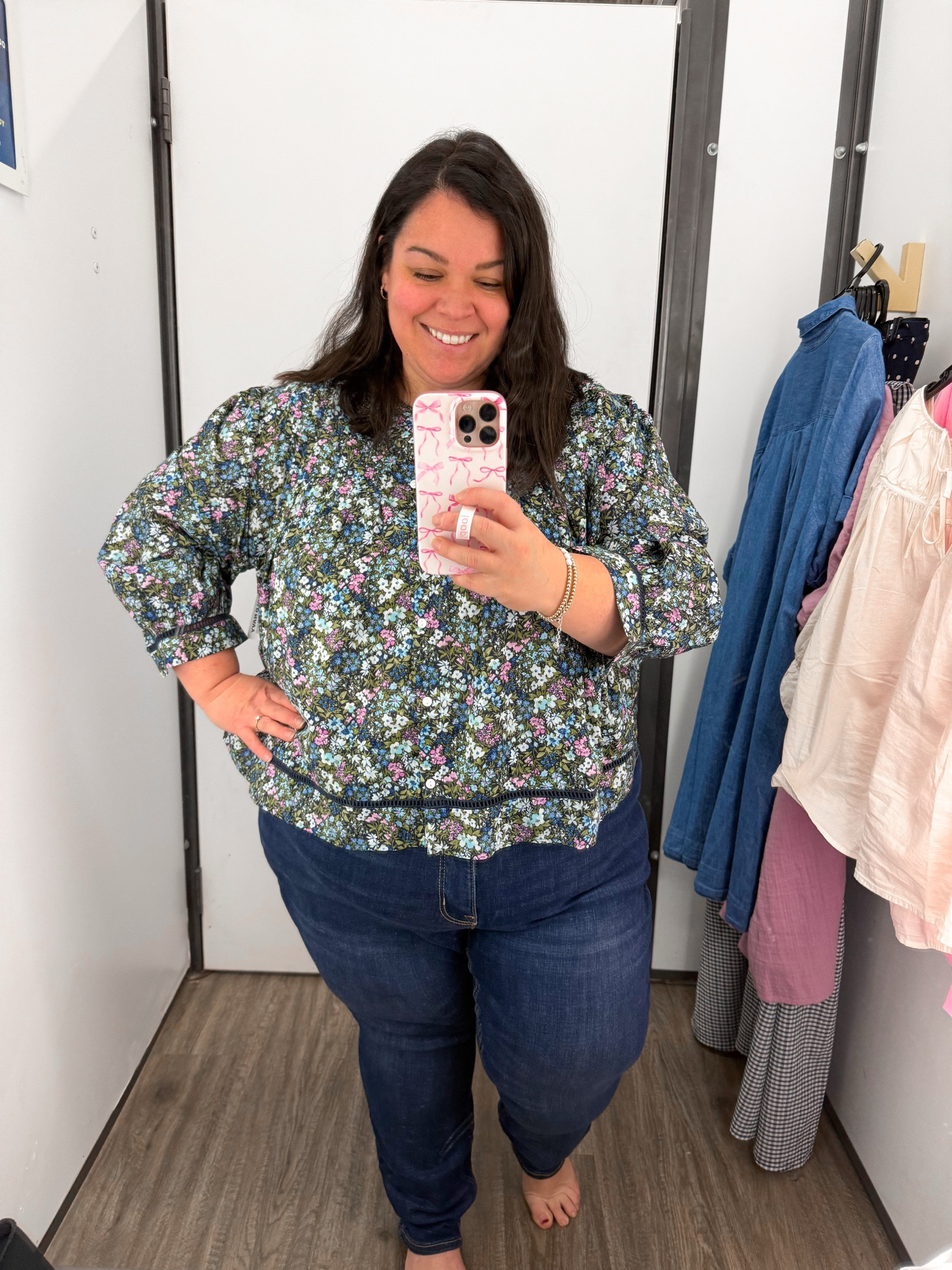 This floral blouse is so beautiful!! It’s a full pattern without being busy busy. In a 2x and 26 in the jeans 

#LTKPlusSize #LTKStyleTip #LTKFindsUnder50