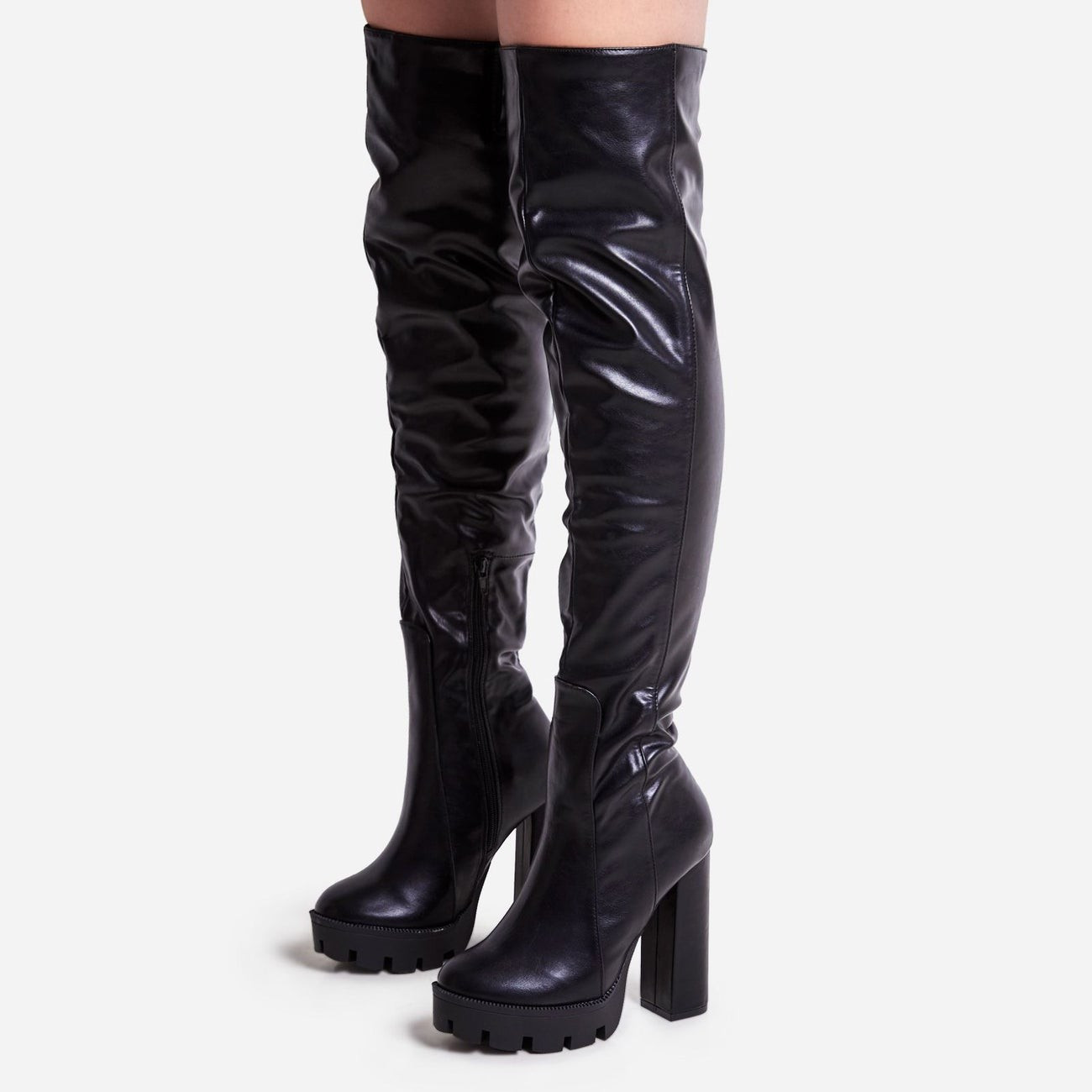 Chance Platform Thigh High Long Boot In Black Faux Leather | EGO Shoes (US & Canada)