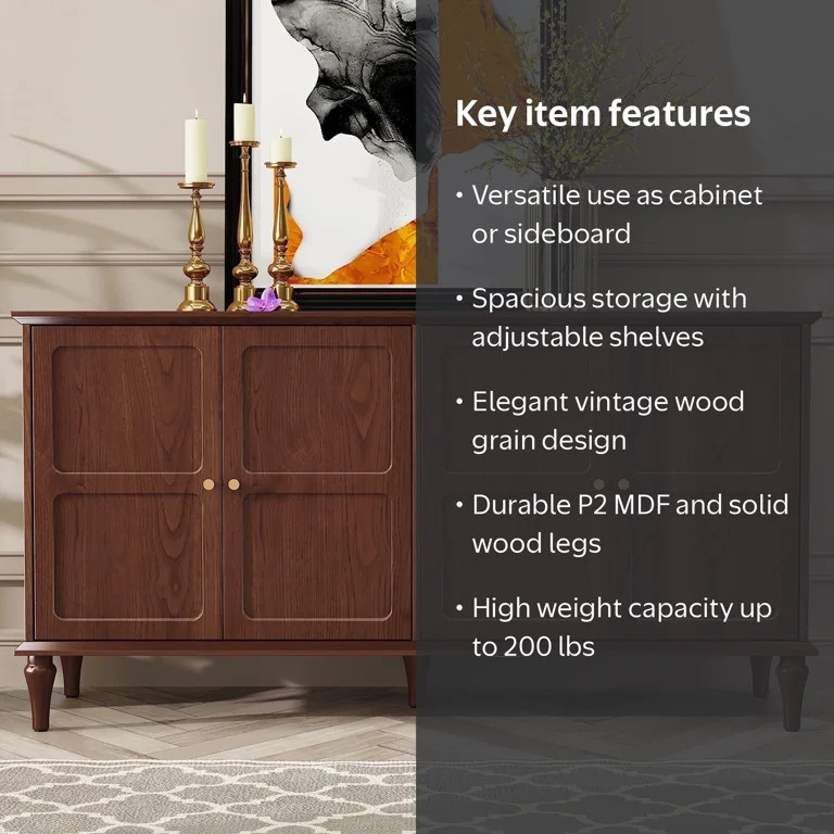 HLR Mid Century 58" Wood 4 Door Sideboard Buffet Cabinet with Storage for Living Dining (Brown) | Walmart (US)