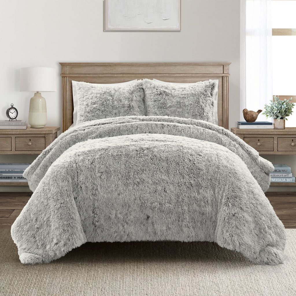 Emma Cozy Ultra Soft Two Tone Faux Fur Comforter Set | Lush Decor