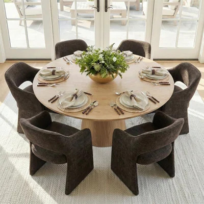 6 - Person Dining Table Sets With Round Table & 6 Upholstered Fabric Chairs | Wayfair North America
