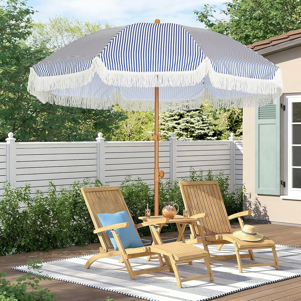 HOMEDEMO Boho Patio Umbrella with Fringe, Outdoor Tassel Umbrella with UPF50+ Sun Protection and ... | Amazon (US)