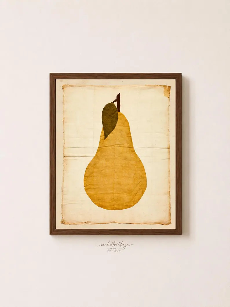 Golden Pear Folk Art Print: 1970s Inspired Retro Textile Kitchen Decor | Etsy (Global)
