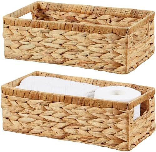 Vagusicc Water Hyacinth Wicker Storage Basket With Handles, Toilet Paper Basket for Tank Top, Sma... | Amazon (US)