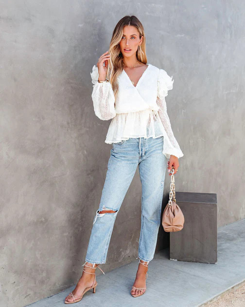 Victoria Anne Ruffle Peplum Top - Cream - FINAL SALE | VICI