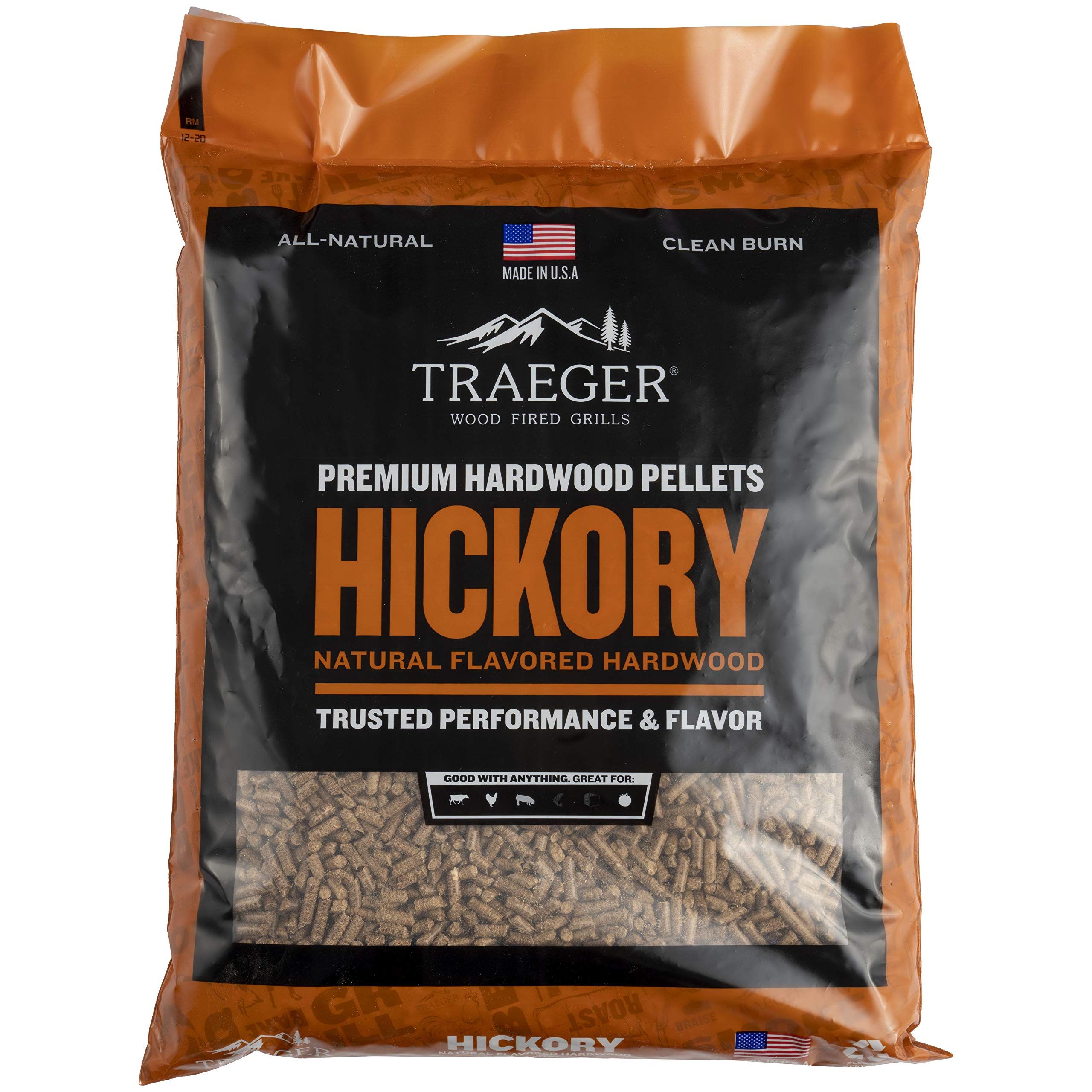 Traeger Grills PEL319 Hickory 100% All-Natural Hardwood Pellets - Grill, Smoke, Bake, Roast, Braise  | Amazon (US)