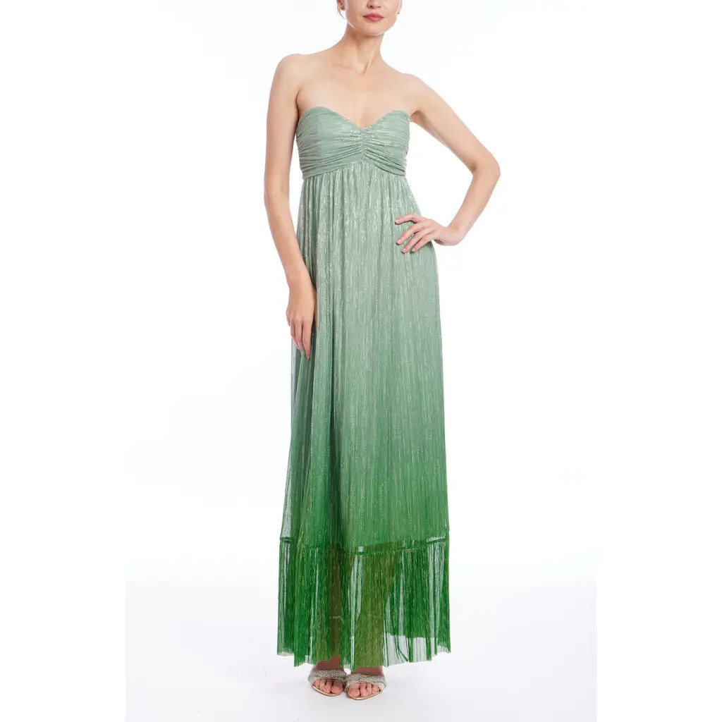 Jewel Badgley Mischka Metalllic Ombré Strapless Gown in Green Silver at Nordstrom, Size 0 | Nordstrom