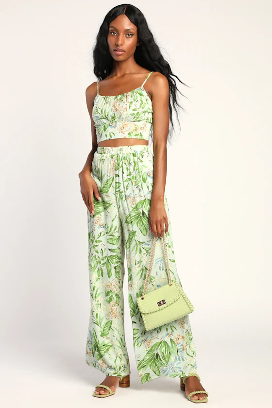 Bright Look Light Green Floral Lace-Up Two Piece Jumpsuit | Lulus (US)