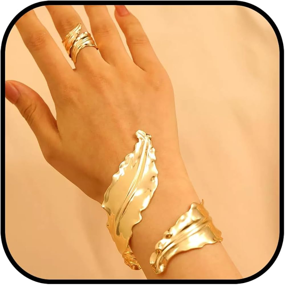 Gold Jewelry Sets for Women Bangle Ring Set Chunky Bangle Bracelet And Ring Statement Jewelry Set... | Amazon (US)