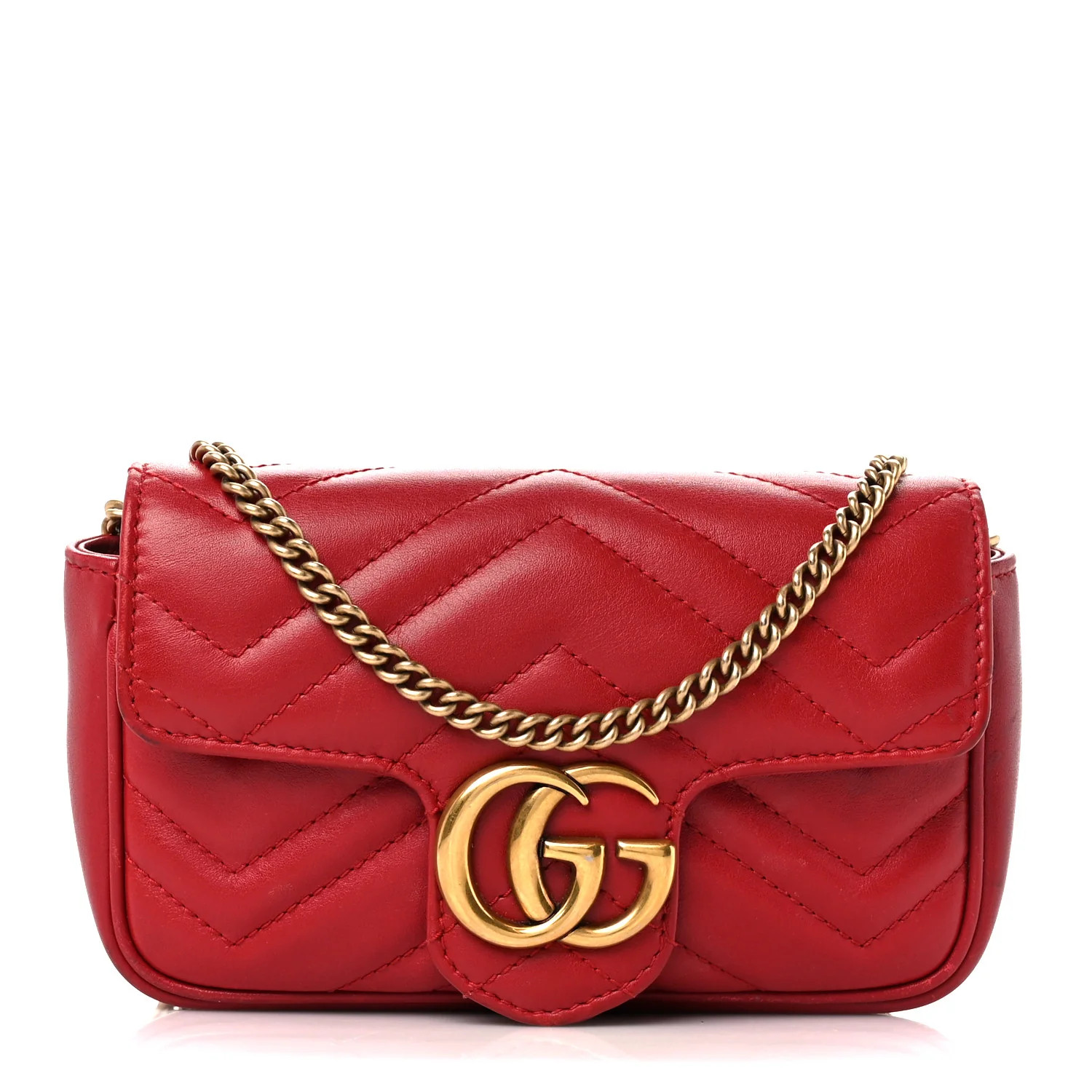 Calfskin Matelasse Super Mini GG Marmont Shoulder Bag Hibiscus Red | FASHIONPHILE (US)